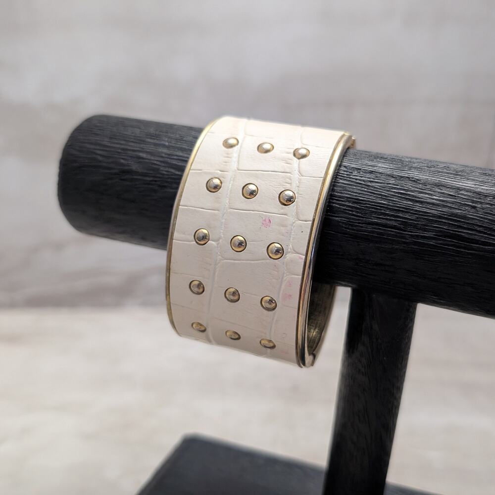Cuff Bracelet Cream & Gold Tone Studded - Marks - Fair Condition
